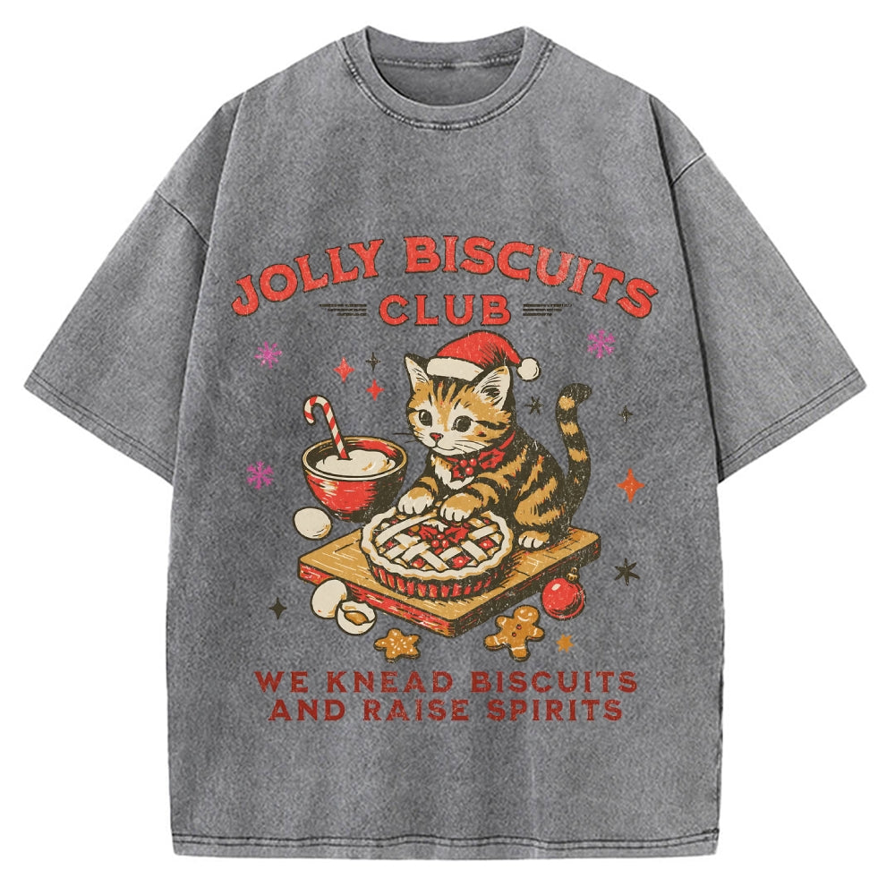 Christmas Cat Baking Vintage Washed T-shirt