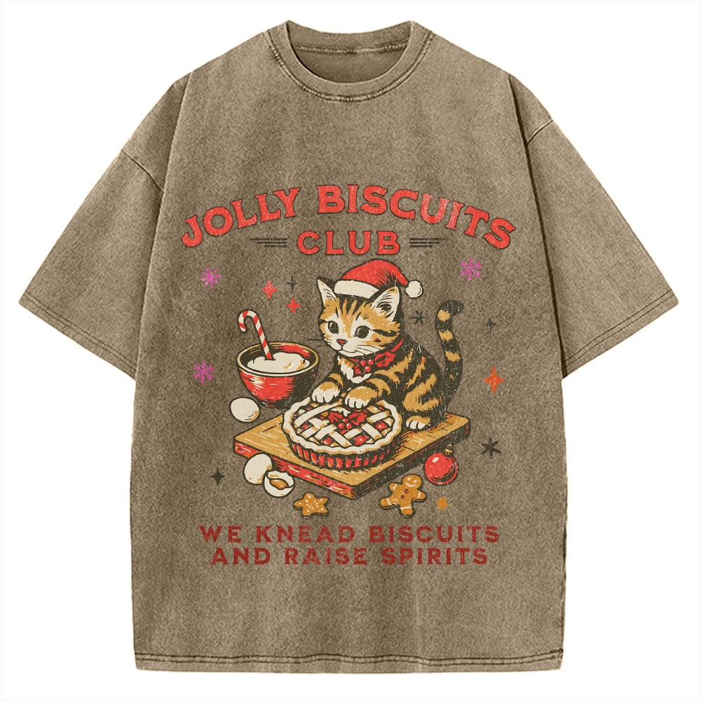 Christmas Cat Baking Vintage Washed T-shirt