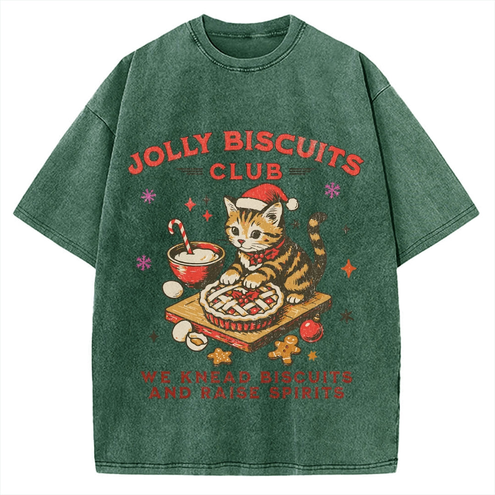 Christmas Cat Baking Vintage Washed T-shirt