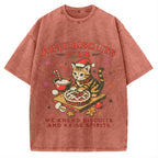 Christmas Cat Baking Vintage Washed T-shirt