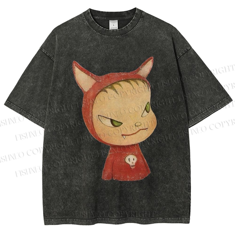 Unisex Yoshitomo Nara Rabbit Ears Girl Printed Washed Tee