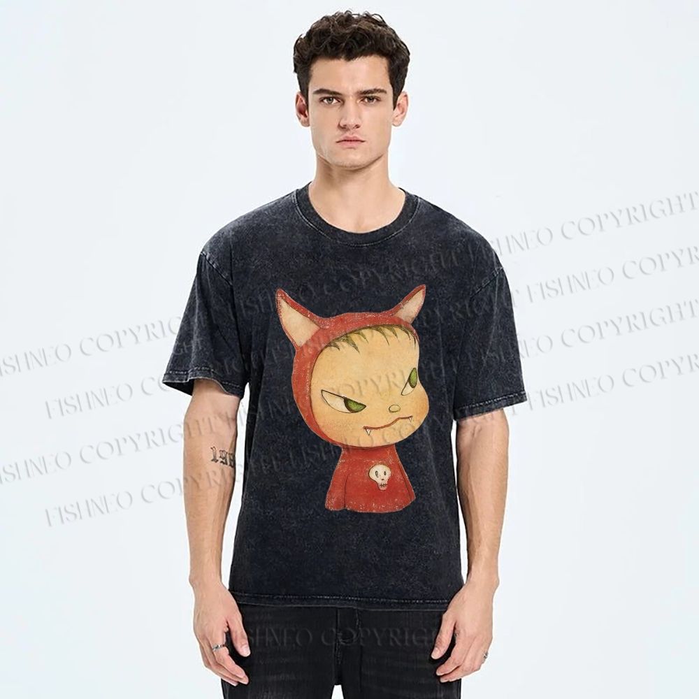 Unisex Yoshitomo Nara Rabbit Ears Girl Printed Washed Tee
