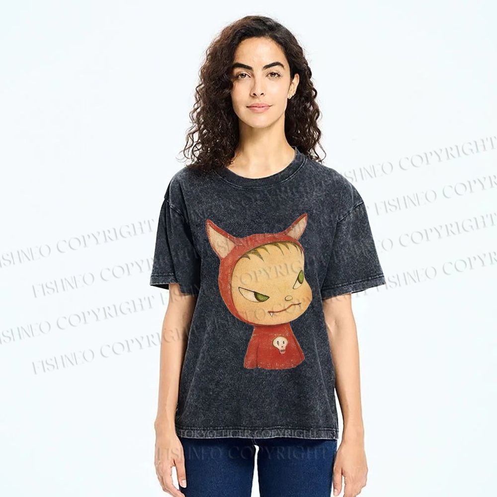 Unisex Yoshitomo Nara Rabbit Ears Girl Printed Washed Tee