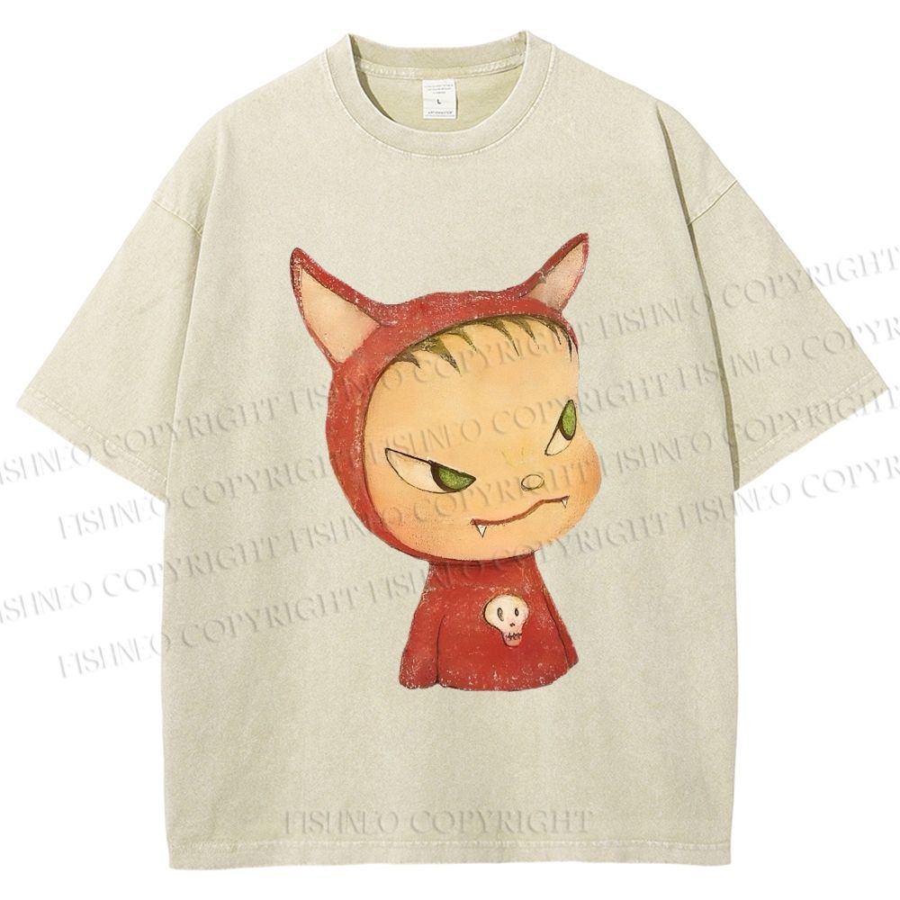 Unisex Yoshitomo Nara Rabbit Ears Girl Printed Washed Tee