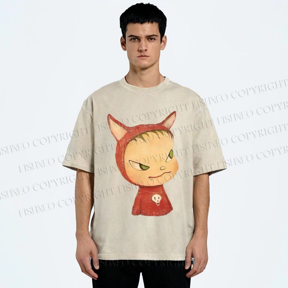 Unisex Yoshitomo Nara Rabbit Ears Girl Printed Washed Tee