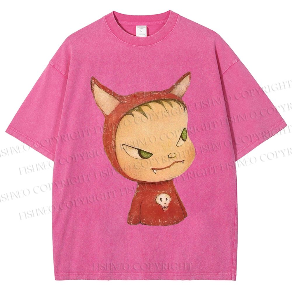 Unisex Yoshitomo Nara Rabbit Ears Girl Printed Washed Tee