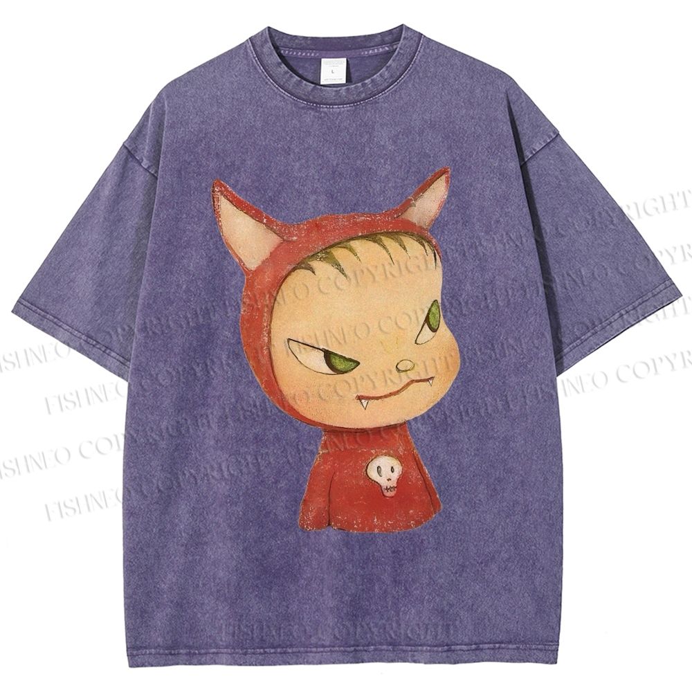 Unisex Yoshitomo Nara Rabbit Ears Girl Printed Washed Tee
