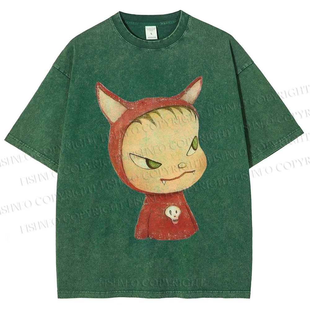 Unisex Yoshitomo Nara Rabbit Ears Girl Printed Washed Tee