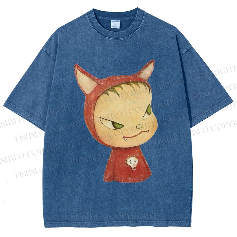 Unisex Yoshitomo Nara Rabbit Ears Girl Printed Washed Tee