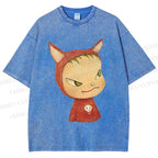 Unisex Yoshitomo Nara Rabbit Ears Girl Printed Washed Tee