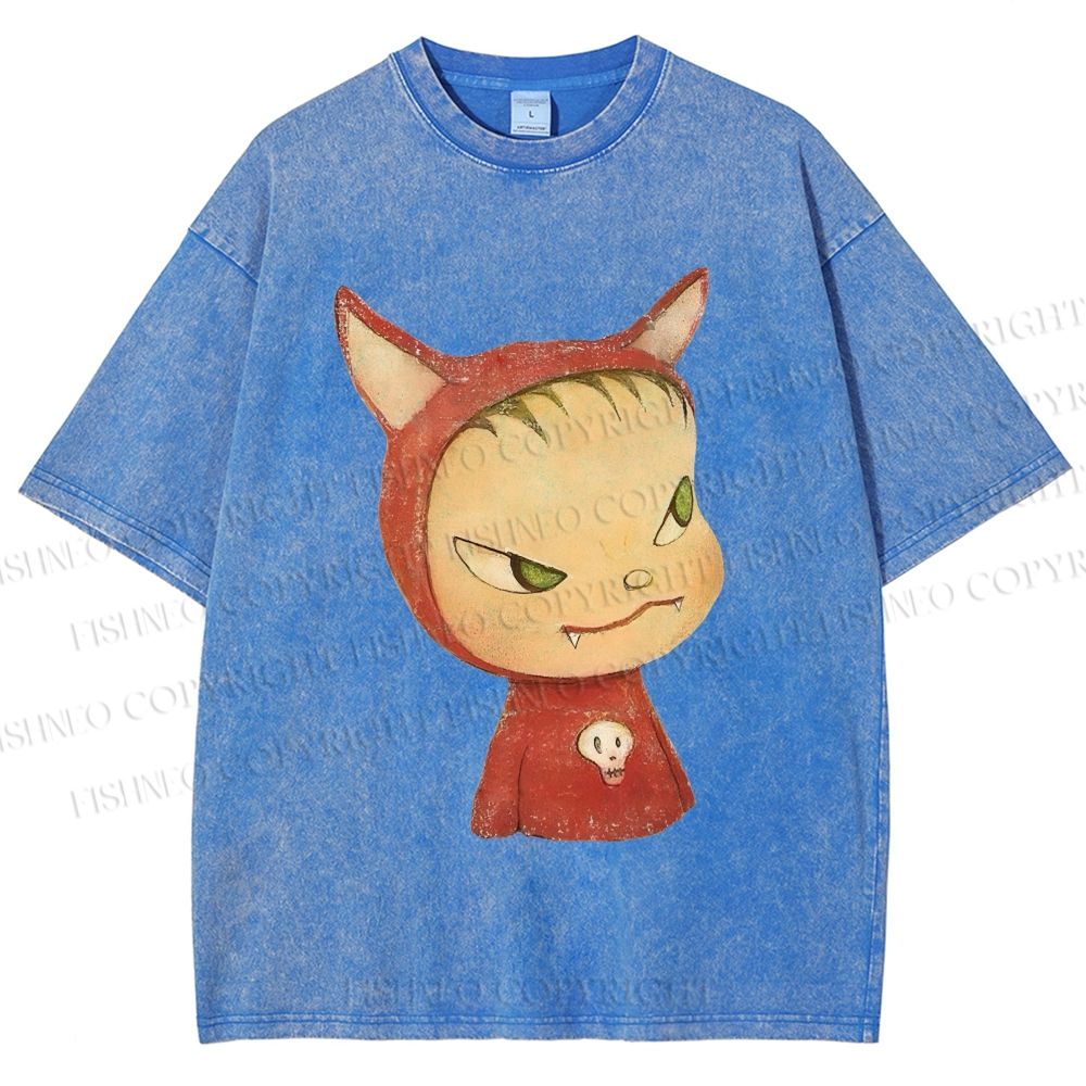 Unisex Yoshitomo Nara Rabbit Ears Girl Printed Washed Tee