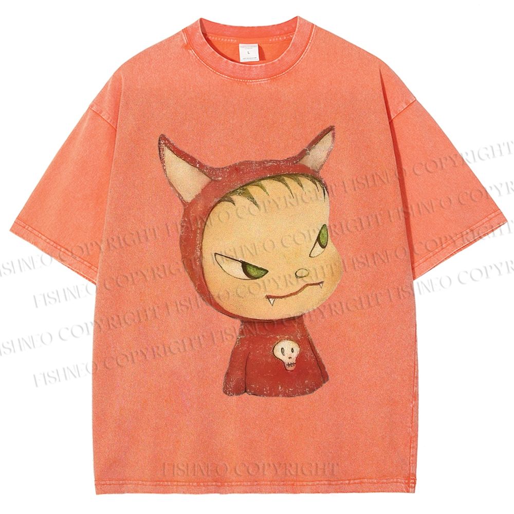 Unisex Yoshitomo Nara Rabbit Ears Girl Printed Washed Tee