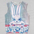 Unisex Bunny Drawing Printed Tank Top