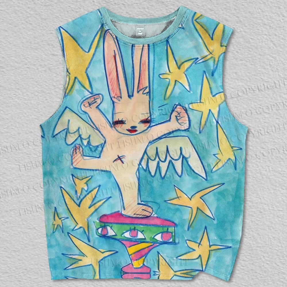 Unisex Angle Bunny Dancing In Stars Printed Tank Top