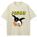 Unisex Pingu Jumping So high to Fly Printed Washed Tee