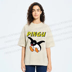 Unisex Pingu Jumping So high to Fly Printed Washed Tee