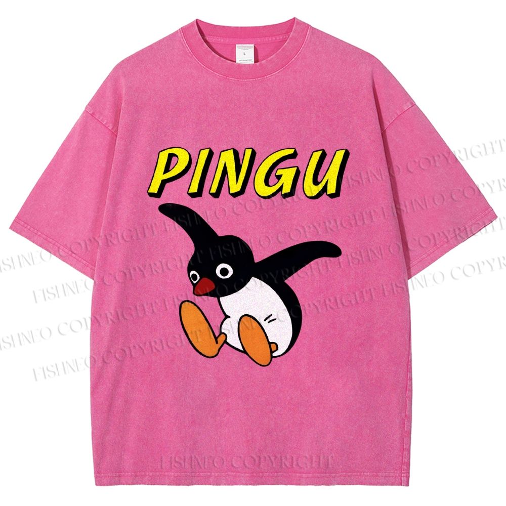 Unisex Pingu Jumping So high to Fly Printed Washed Tee