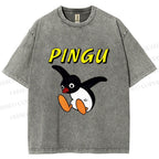 Unisex Pingu Jumping So high to Fly Printed Washed Tee