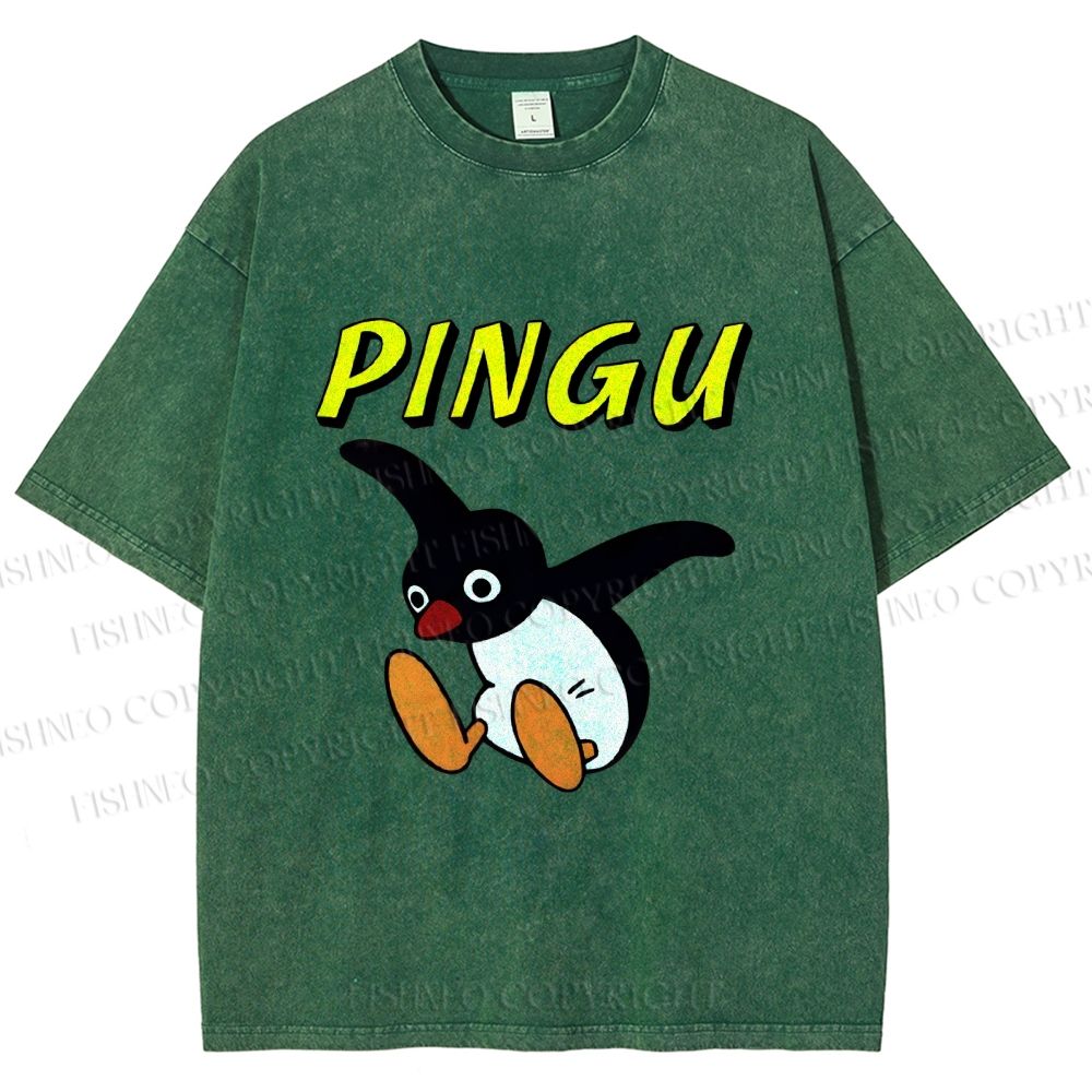 Unisex Pingu Jumping So high to Fly Printed Washed Tee
