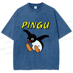 Unisex Pingu Jumping So high to Fly Printed Washed Tee