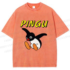 Unisex Pingu Jumping So high to Fly Printed Washed Tee