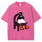 Unisex Sitting Pingu Not Happy Printed Washed Tee