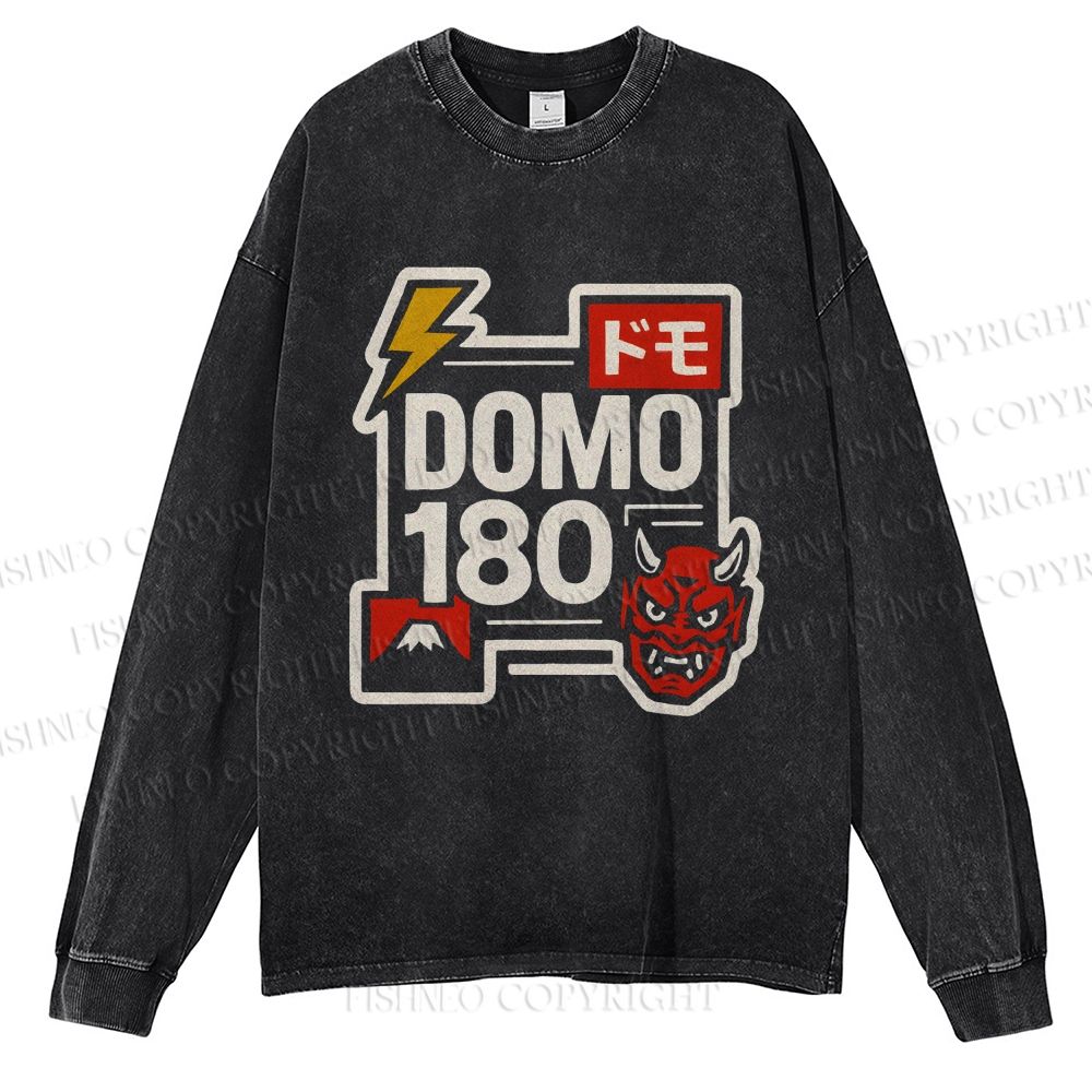 Unisex Casual Washed Domo Printed Long Sleeve T-shirt