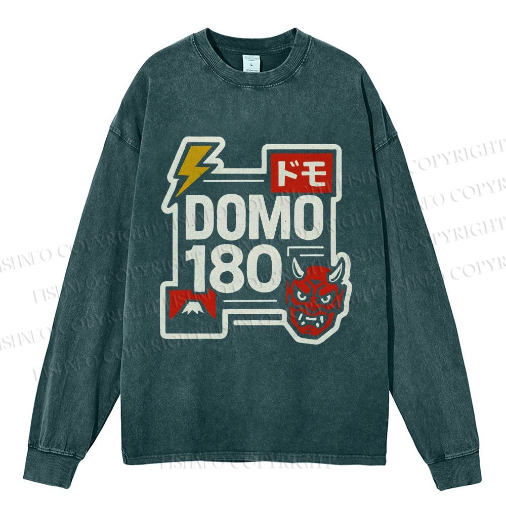 Unisex Casual Washed Domo Printed Long Sleeve T-shirt