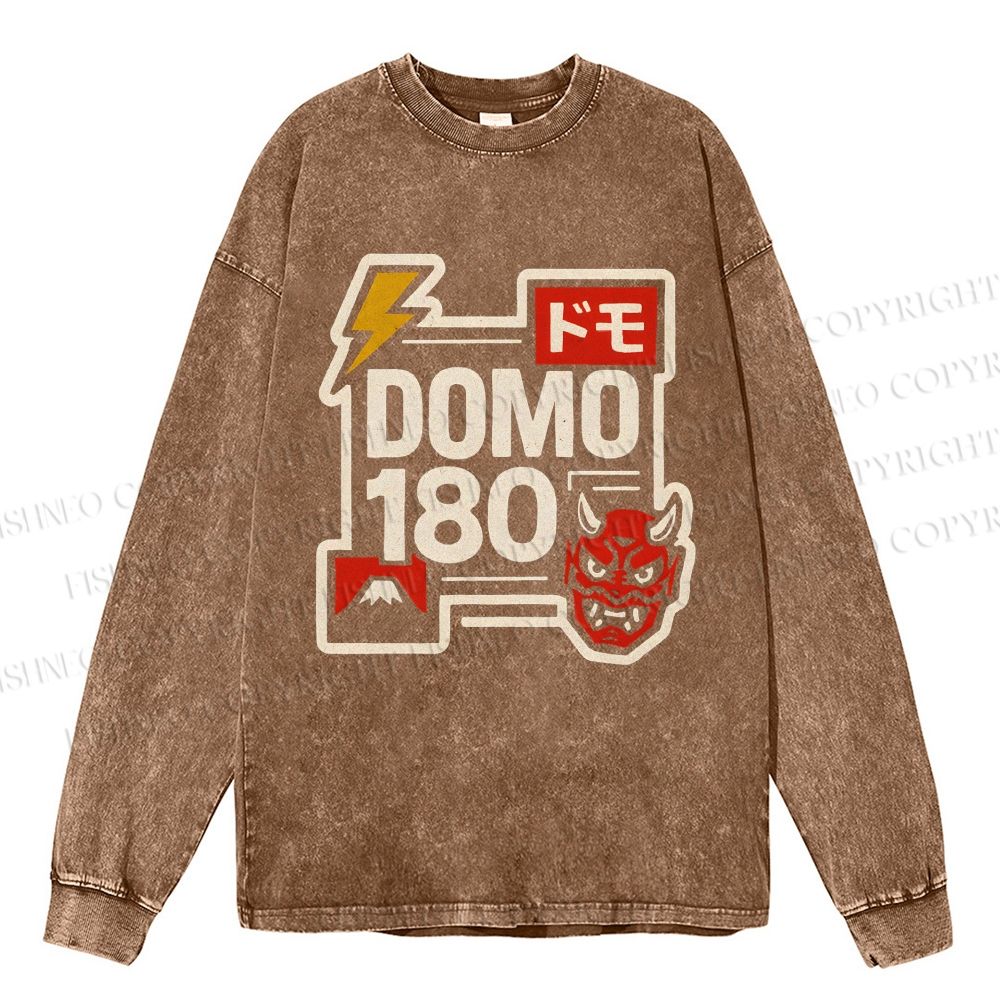 Unisex Casual Washed Domo Printed Long Sleeve T-shirt
