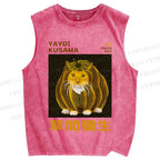 Unisex Japanese Yayoi Kusama Weird Pumpkin Cat Printed Washed Tank Top