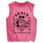 Unisex Capybara Ramen Printed Washed Tank Top