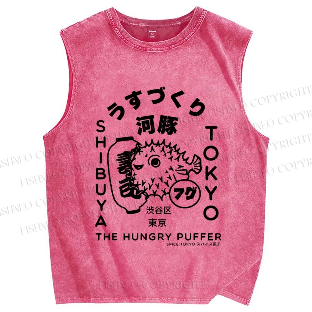 Unisex Capybara Ramen Printed Washed Tank Top