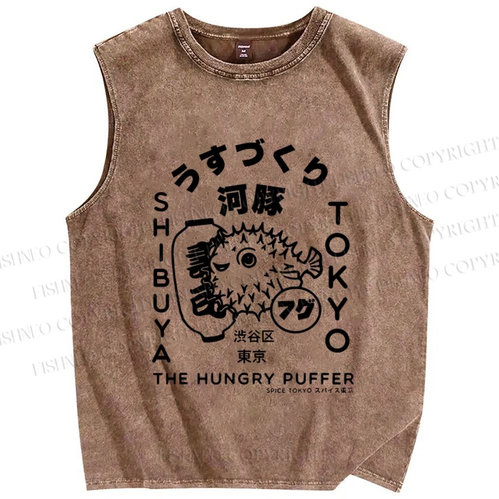 Unisex Capybara Ramen Printed Washed Tank Top