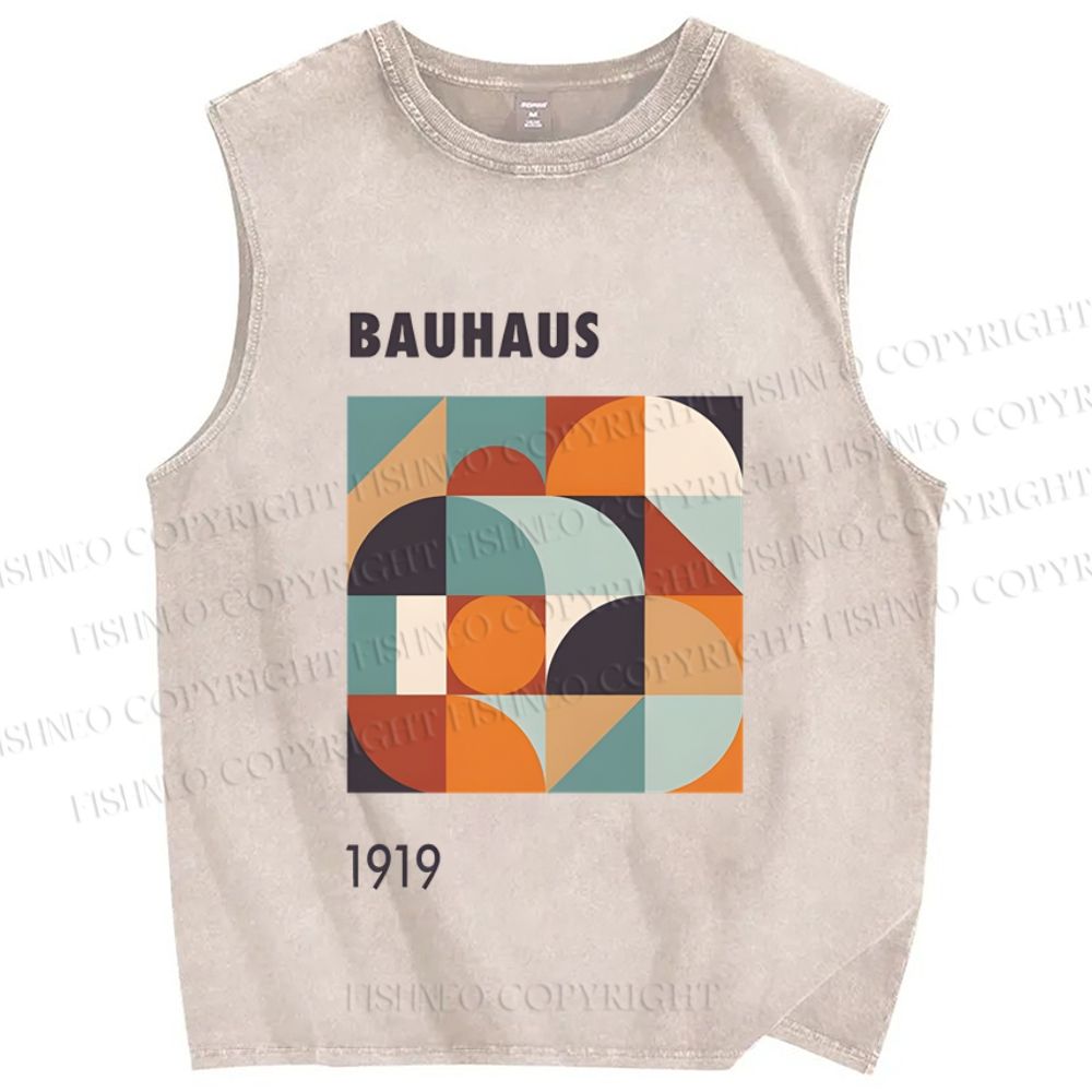Unisex Bauhaus Colored Geometry Printed Washed Tank Top