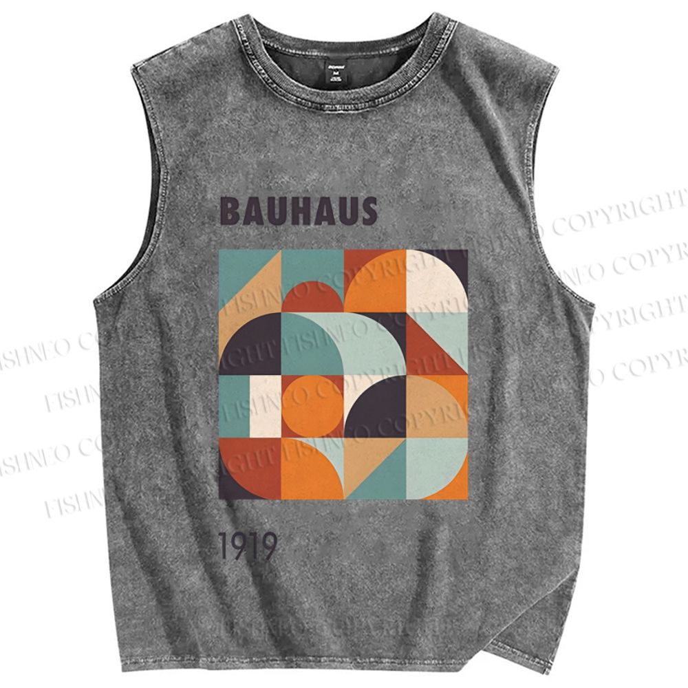 Unisex Bauhaus Colored Geometry Printed Washed Tank Top