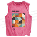 Unisex Bauhaus Colored Geometry Printed Washed Tank Top