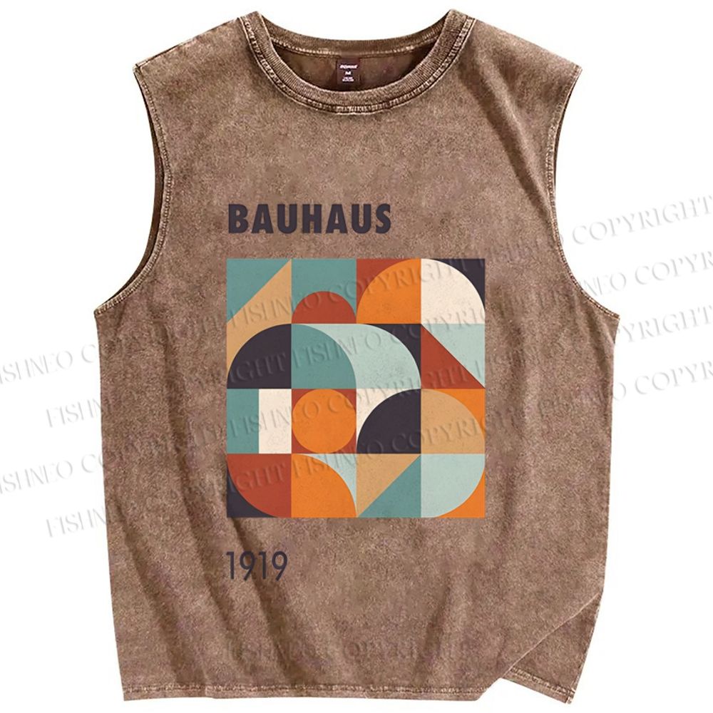 Unisex Bauhaus Colored Geometry Printed Washed Tank Top