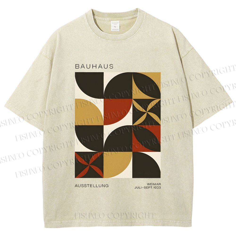 Unisex Bauhaus Geometric Color Blocks Printed Washed Tee