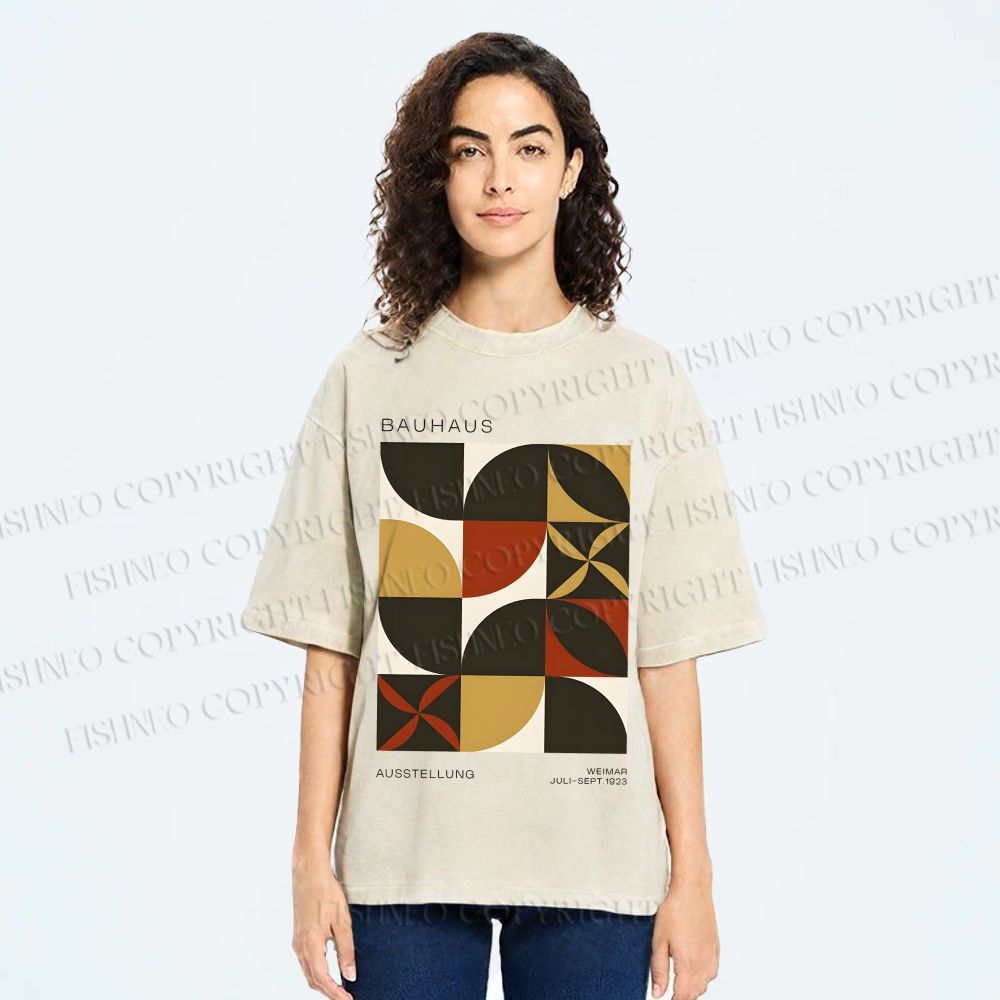 Unisex Bauhaus Geometric Color Blocks Printed Washed Tee
