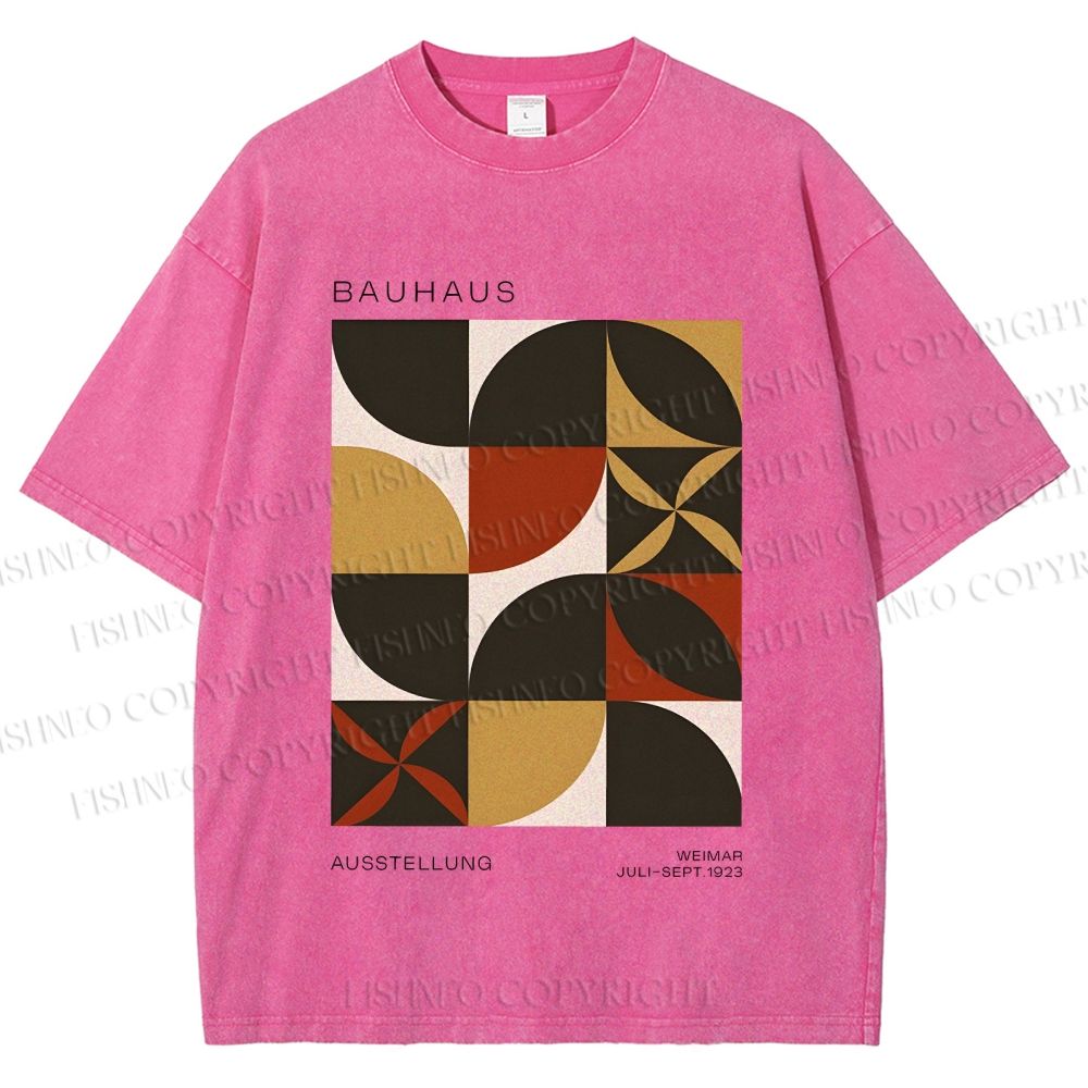 Unisex Bauhaus Geometric Color Blocks Printed Washed Tee