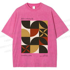 Unisex Bauhaus Geometric Color Blocks Printed Washed Tee