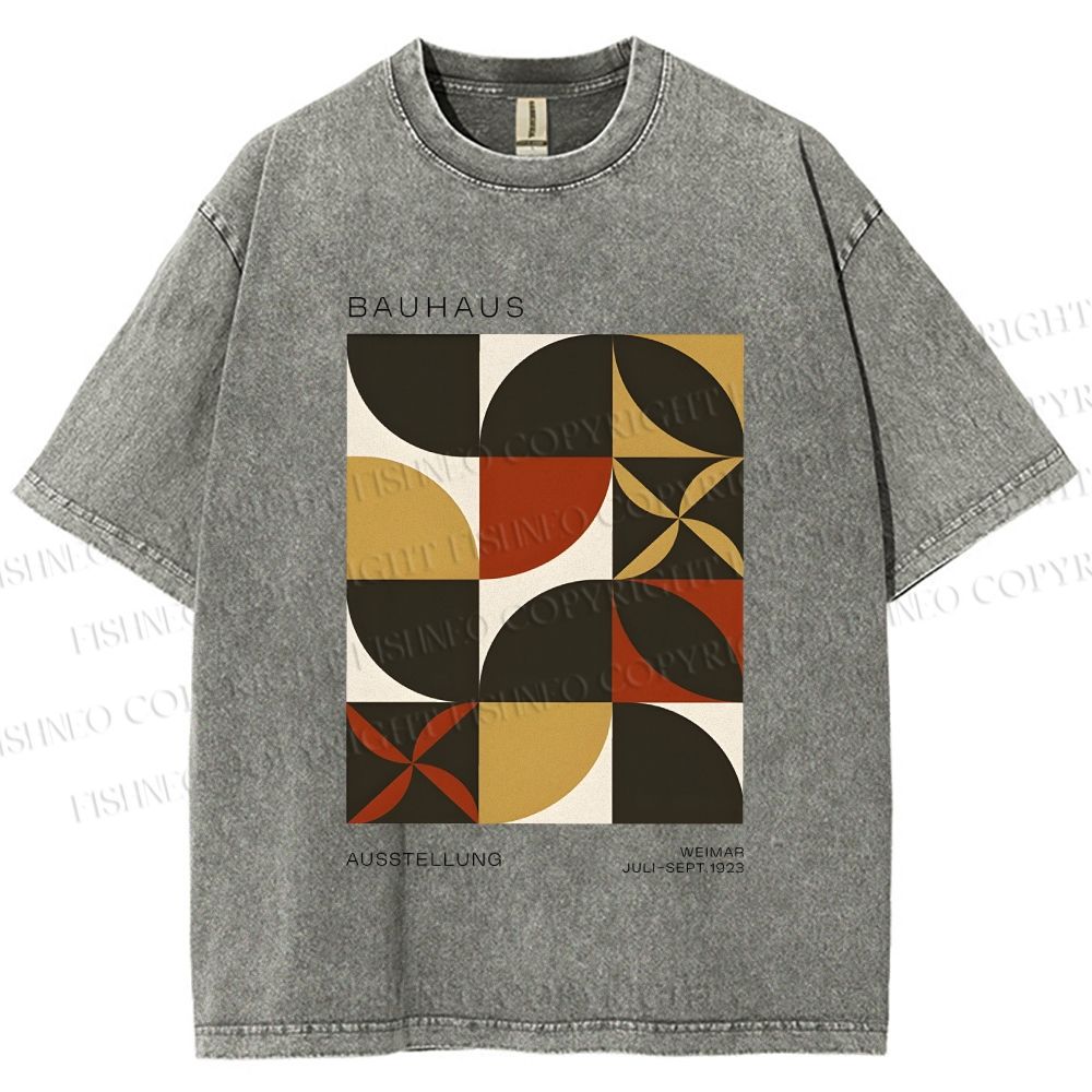 Unisex Bauhaus Geometric Color Blocks Printed Washed Tee