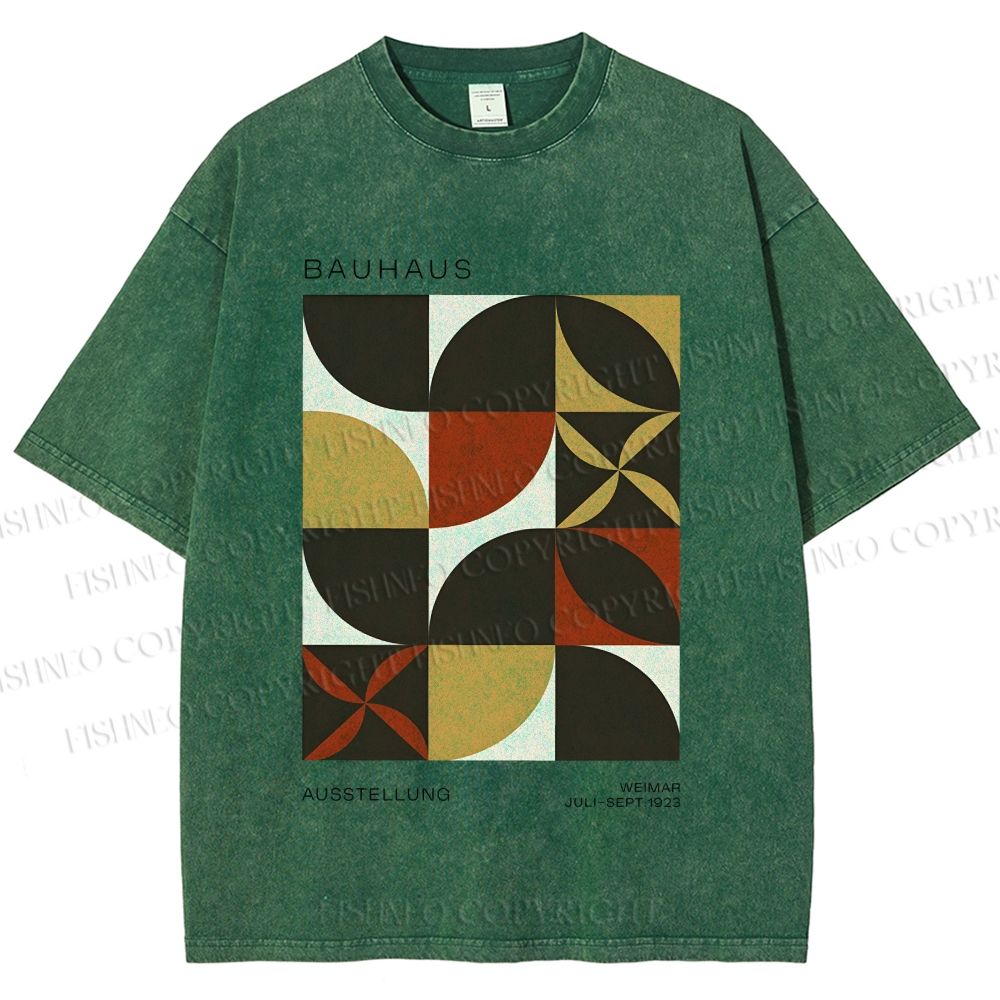 Unisex Bauhaus Geometric Color Blocks Printed Washed Tee