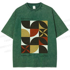 Unisex Bauhaus Geometric Color Blocks Printed Washed Tee