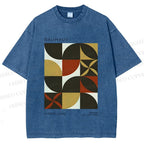 Unisex Bauhaus Geometric Color Blocks Printed Washed Tee