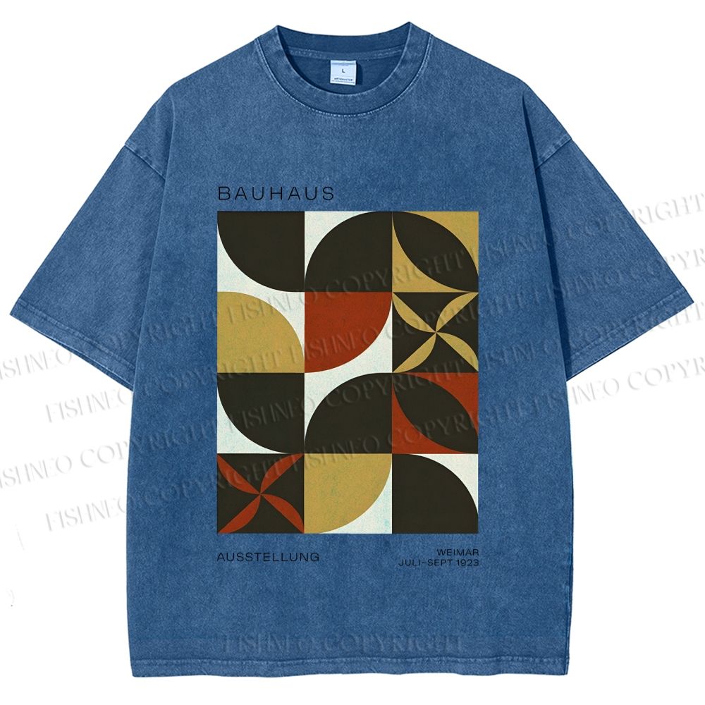 Unisex Bauhaus Geometric Color Blocks Printed Washed Tee