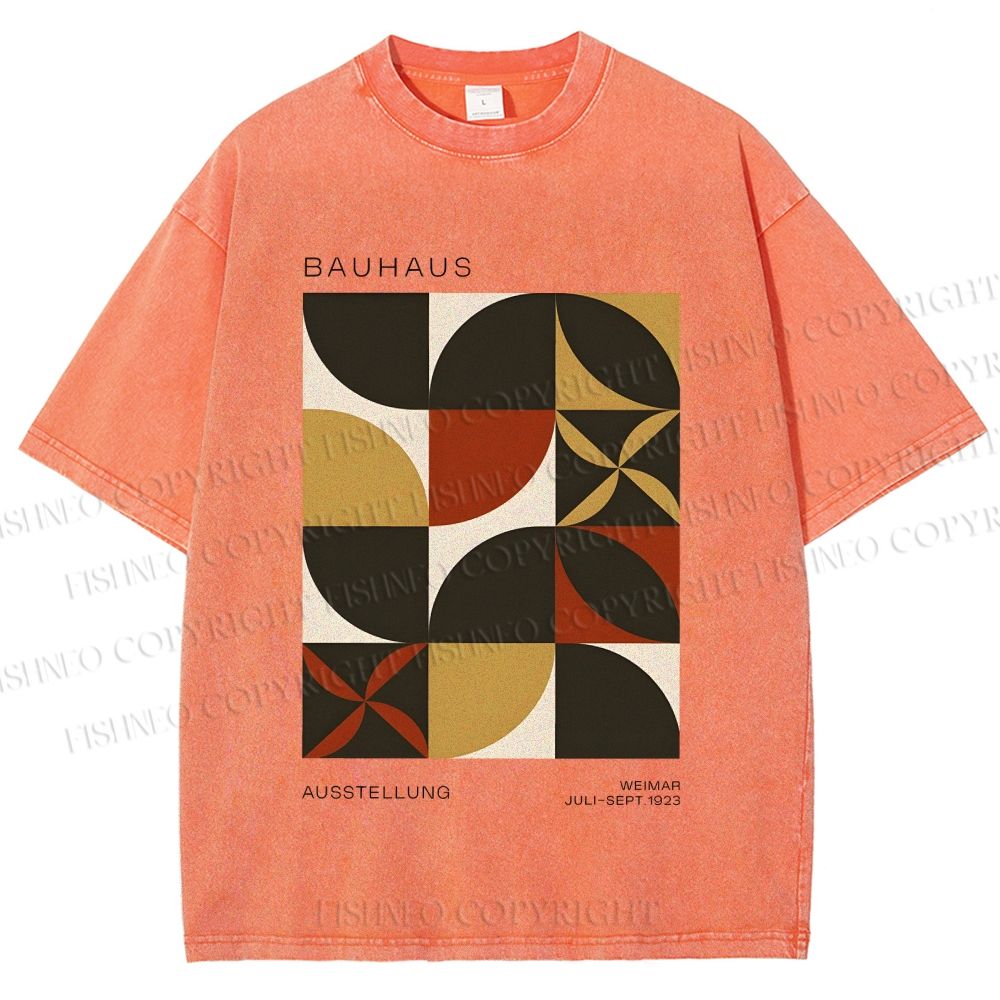 Unisex Bauhaus Geometric Color Blocks Printed Washed Tee