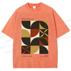 Unisex Bauhaus Geometric Color Blocks Printed Washed Tee
