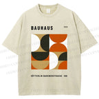Unisex Bauhaus Geometric Color Blocks Printed Washed Tee