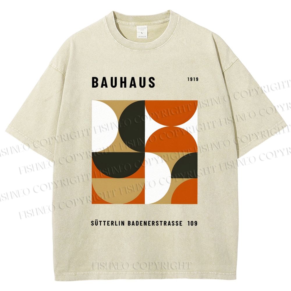 Unisex Bauhaus Geometric Color Blocks Printed Washed Tee